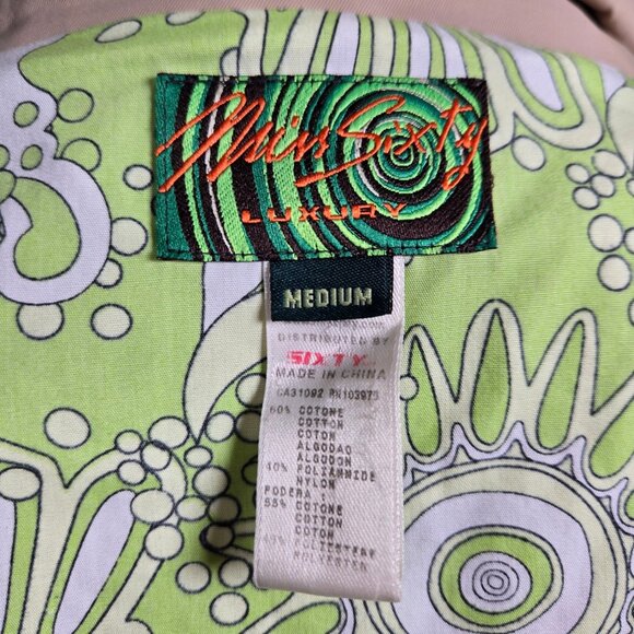 Y2K Miss Sixty Beige Trench Coat Size M Belted mid Length Jacket Double Breasted - Picture 11 of 12